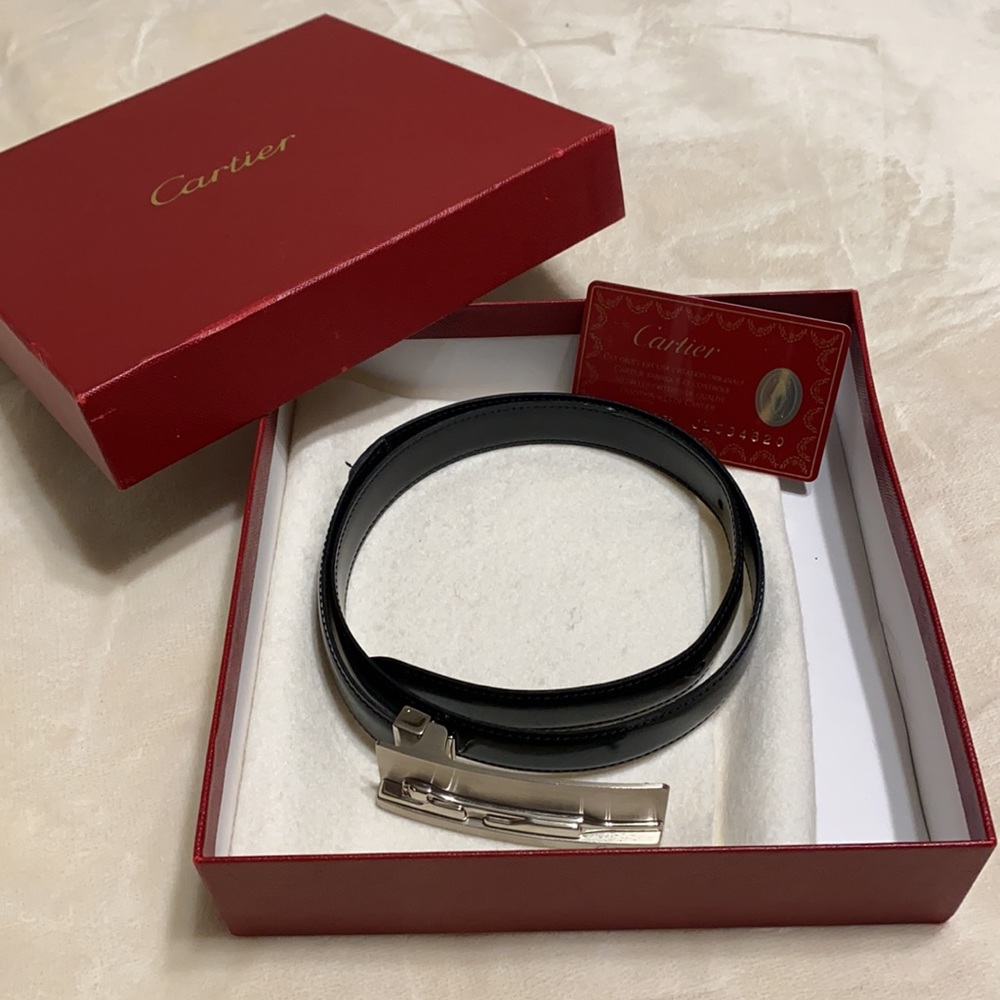 COPY - Cartier | Silver panther black leather belt